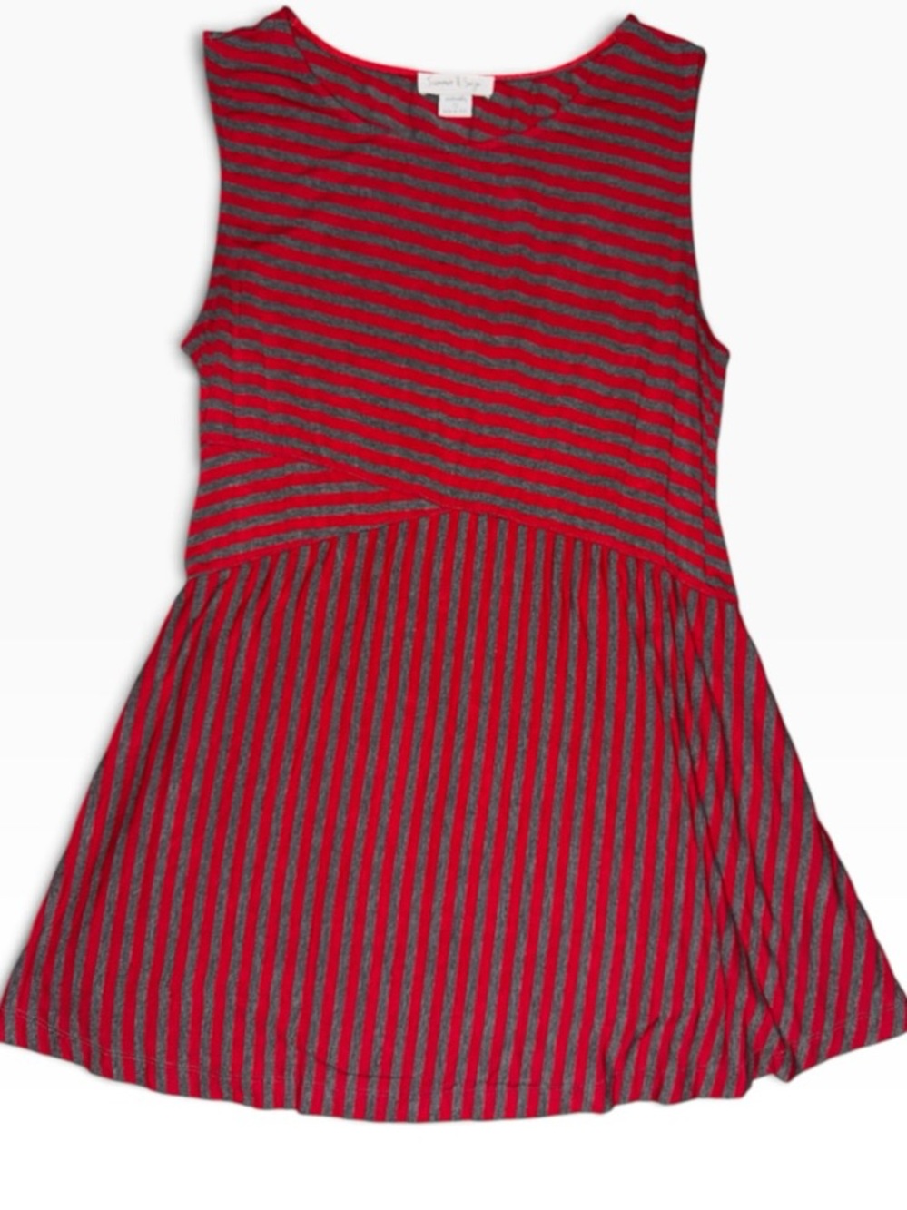 Summer & Sage Red Gray Stripe Sleeveless Maternity Top Size Small